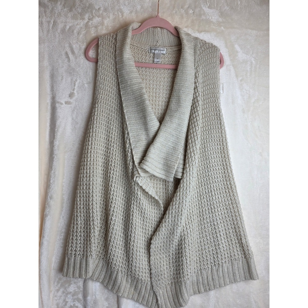 Christopher & Banks Womens Cream Textured Knit Open Front Sleeveless Vest